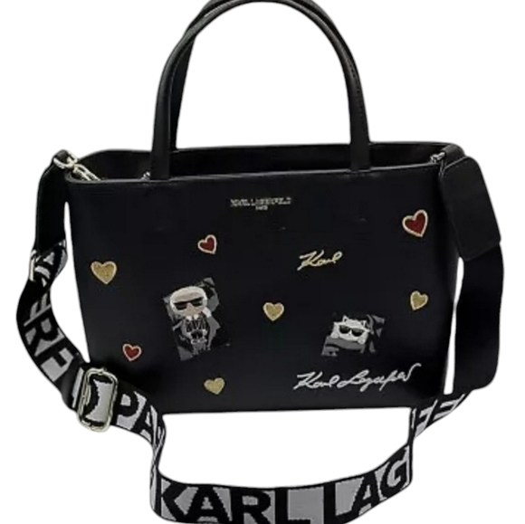 🔹️Karl Lagerfeld 🔹️Maybelle Satchel Crossbody Medium Black IKONS… - Picture 1 of 6